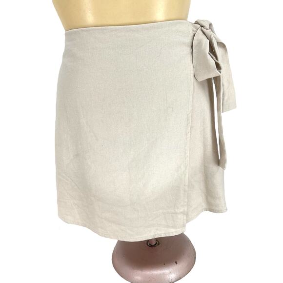 FOREVER 21 Linen Blend Faux Wrap Skirt Side Tie  XS Neutral Minimalist Preppy - Picture 1 of 7
